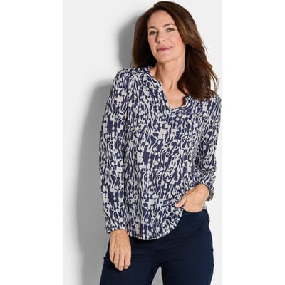 Blouseshirt in vrouwelijk model - blauw / gedess. - Gr. 40 van Goldner Fashion