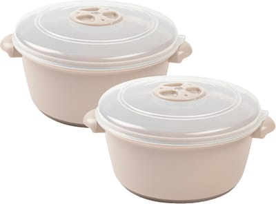 Plasticforte Magnetronschaal met deksel/ventiel - 2x - 1L - beige - kunststof - BPA vrij