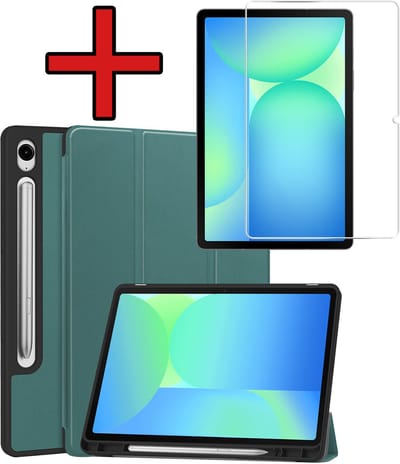 Hoesje - Geschikt voor Samsung Galaxy Tab S10 Lite - Met Screenprotector - Trifold Bookcase Hoes - Hard Cover Case - Met Uitsparing Geschikt voor S Pen - Hardcover Book - Tablethoes - Donkergroen