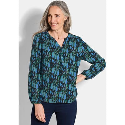 Gedessineerde blouse met unieke print - petrol / gedess. - Gr. 19 van Goldner Fashion