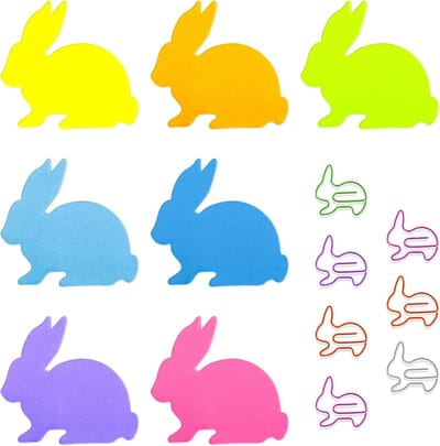 Schattige Konijn Sticky Notes en Paper Clips, 7 Pack Dieren Zelfklevende Notities, Index Tabs en Memo Pads voor Organisatie en Aantekeningen, 210 Vellen