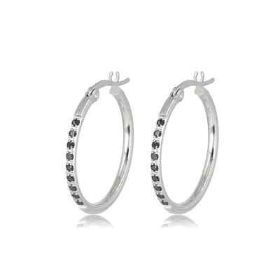 My Bendel - Zilverkleurige Oorbellen Zwart Zirkonia 25mm x 2mm - Elegante Zilverkleurige Oorringen met Zwarte Zirkonia 25mm - met Luxe Cadeauverpakking | Sieraden Voor Dames
