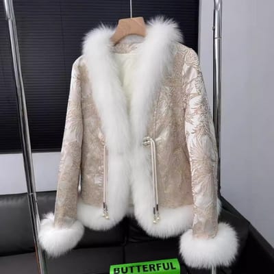 Veste en fourrure de renard de style chinois, nouvelle, veste en duvet d'oie, mode rétro, veste courte pour femme One size fits all white