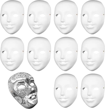 10 Stuks Onbeschilderde Papieren Maskers voor Schilderen, DIY Lege Cosplay Maskers voor Halloween en Feestjes, Creatieve Knutselprojecten