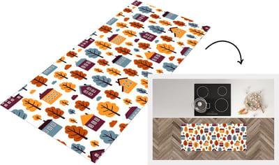 Keukenloper - Loper keuken - Patronen - Huis - Bomen - 120x50 cm - Keukenloper vinyl