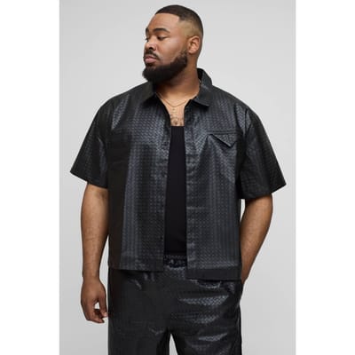 Plus Oversized Boxy Woven PU Pocket Detail Shirt | Black | Size 2XL