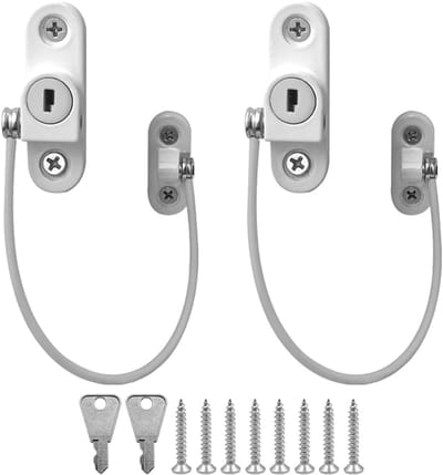 2 Pcs Lockable Window Limiter with Key to Prevent Injury and Burglary - Duurzaam Raamslot - Luminous Silver