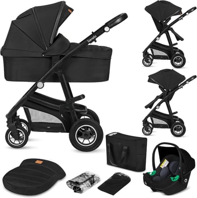 3-in-1 Kinderwagen - Combi Kinderwagen - Baby Vervoer - ADAC Gecertificeerd - Tot 22 kg - Zwart