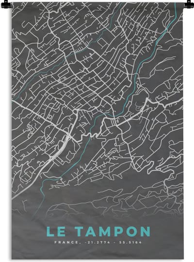 Wandkleed - Wanddoek - Stadskaart – Frankrijk – Kaart – Le Tampon – Plattegrond - 120x180 cm - Wandtapijt