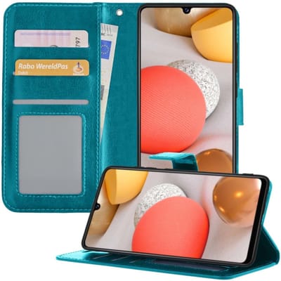 Hoesje - Met Pasjeshouder - Geschikt voor Samsung Galaxy A42 - Luxe Bookcase Portemonee - Flip Case - Kunstleer Book Case - Flipcase - Book Cover - Walletcase - Portemonneehoes - Telefoonhoesjes - Turquoise