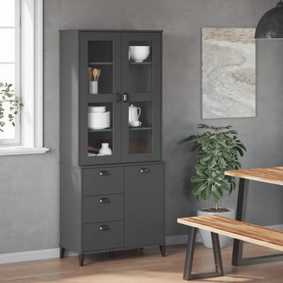 vidaXL - Hoge - kast - VIKEN - 80x40x190 - cm - massief - grenenhout - antracietgrijs