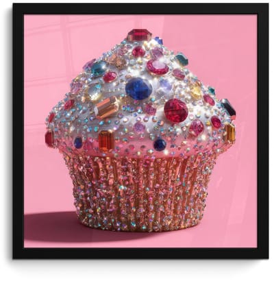 Poster in lijst - Fotolijst 40x40 cm - Posters - Cupcake - Kleurrijk - Edelstenen - Posterlijst zwart - Decoratie - Wanddecoratie woonkamer - Muurdecoratie slaapkamer
