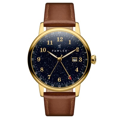 Night Sky | Goudkleurig GMT-horloge met Wijzerplaat van Aventurien