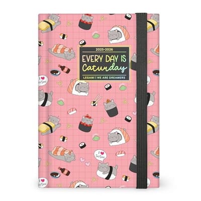Foto-dagkalender 2025-2026 - Sushi Cat - 16 maanden - Dagboek met elastieksluiting - FSC-gecertificeerd papier - 12 x 18 cm