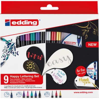 Brushpen edding 1340 Happy Lettering assorti set à 9 stuks