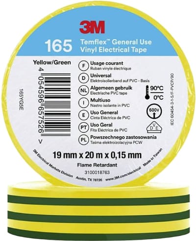 3M Isolatie Tape - 19mm breed - 0,152mm dik - 20 meter - Geel/Groen