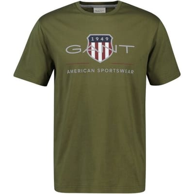 Gant T-Shirt Archive Graphic Chest Shield Print Crew Neck Mosgroen / male