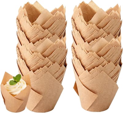 200 Stuks Papieren Muffinvormpjes in Tulpenvorm voor Muffins en Cupcakes, Ideaal voor Feestjes en Verjaardagen, Bruin en Duurzaam