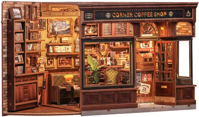 CuteBee Miniatuurhuisje - Modelbouw - Modelbouwpakket - 3D Houten Puzzel - DIY Bouwpakket Volwassenen - Constructiespeelgoed - Corner Coffee Shop