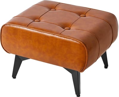 Poef, ijzer, moderne gevoerde voetensteun, kruk, vierkante tech stoffen kruk, poef, bankkruk voor woonkamer, slaapkamer, 40 x 30 x 26 cm, oranje