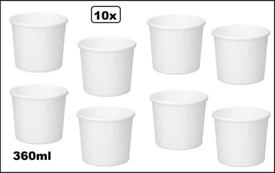 10x Soepbeker karton wit 360ml - Food Soep salade beker festival warme dranken maaltijd themafeest