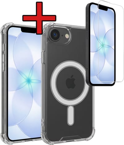 Hoesje - Met Screenprotector - Geschikt voor Apple iPhone 17e - Magsafe Compatible - Sterk & Shockproof - Shock Proof Case - Back Cover - Telefoon Hoes - Telefoonhoes - Transparant