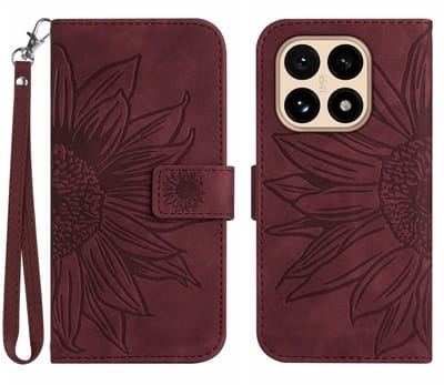 Coverup Hoesje - Geschikt voor Xiaomi 15T Hoesje - Coverup Zonnebloem Book Case met Koord - Bordeaux