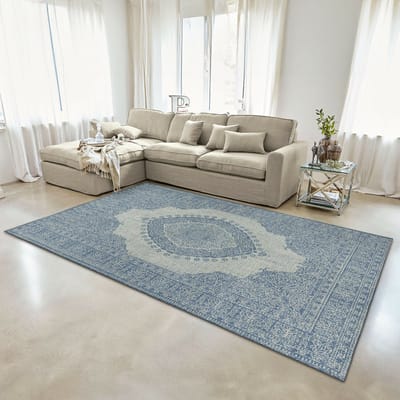 LOBERON Vloerkleed Valecrest blauw/wit