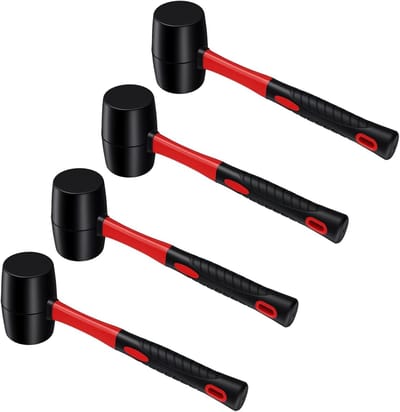 Rubberen hamer 24 oz, 4-delige set voor doe-het-zelf, camping en houtbewerking, 335 x 105 x 64 mm