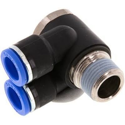10mm x R3/8'' Double 90deg Elbow Messing/PA 66 Insteekfitting Buitendraad Draaibaar NBR