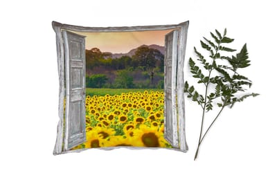 Sierkussens - Kussentjes Woonkamer - 40x40 cm - Zonnebloem - Avond - Bloemen - Doorkijk