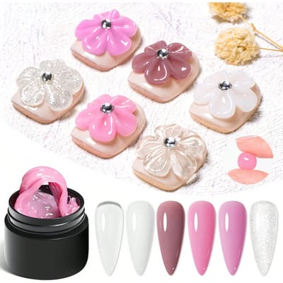 8 ml vaste bouwgel voor nagels, verlengbare harde nagelgel, niet-plakkerige handnagelsculptuurgel, acrylverlengende nagelgel voor nail art, strasskristallen, bloemennagelsalon aan huis