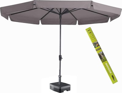Parasol rond taupe met voet en hoes! Madison Syros 350 cm | Complete set ronde parasol van Madison