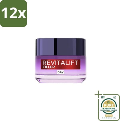 L'Oréal Revitalift Filler Dagcrème 50 ml - Voordeelverpakking - 12 stuks - Hyaluronzuur crème - Fibroxyl crème