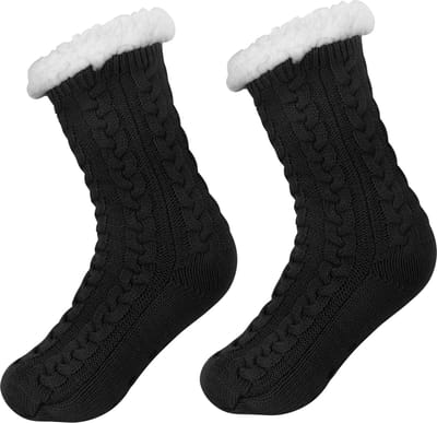 JAXY Huissokken - Huissokken Dames en Heren - Verwarmde sokken - Anti Slip Sokken - Fleece Sokken - Dikke Sokken - Fluffy Sokken - Slofsokken - Warme Sokken - Bedsokken - Gevoerde Sokken - Winter Sokken - Zwart