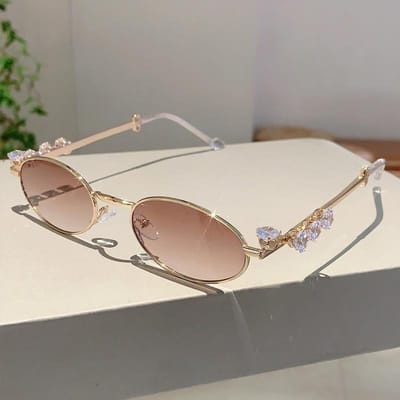 Vintage Luxe Designer Klein Metalen Frame Ovaal Diamant Zonnebril Dames Heren Trend Punk Populair Montuur