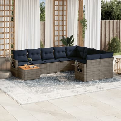vidaXL - 10-delige - tuinbankset - met - kussens, - grijs - polyrotan