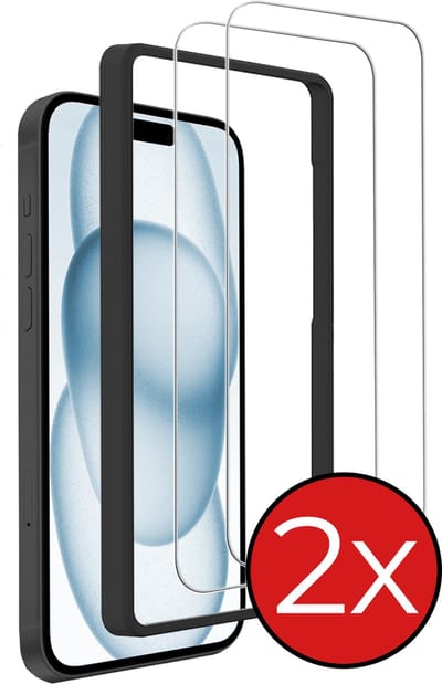 Screenprotector - 2 Stuks - Geschikt voor Apple iPhone 15 - Met Installatie Frame - Beschermglas - Gehard Glas - Tempered Glass - Screen Protector
