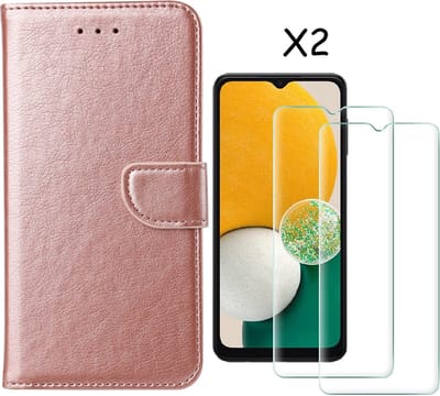 Hoesje Geschikt Voor Samsung Galaxy A03 Core hoesje bookcase Rose Goud - Hoesje Geschikt Voor Samsung Galaxy A03 Core bookcase portemonnee Hoesje Geschikt Voor Samsung Galaxy A03 Core screenprotector / 2X Beschermglas