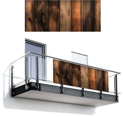 Balkonscherm 300x120 cm - Balkonposter Hout - Rustiek - Donkere Planken - Balkon scherm decoratie - Balkonschermen - Balkondoek zonnescherm