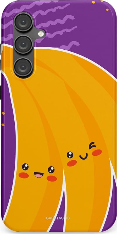 Casetastic hoesje geschikt voor Samsung Galaxy S23 FE - Dubbellaagse bescherming - Blije Banaan - Fashion Case - Lavendel Geel