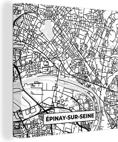 Canvas Schilderij Frankrijk - Plattegrond - Épinay-sur-Seine - Stadskaart - Kaart - Zwart wit - 20x20 cm - Wanddecoratie