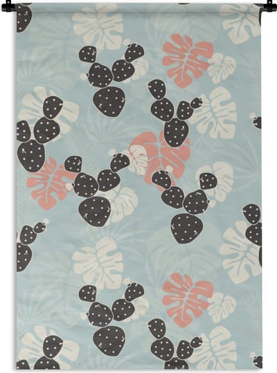 Wandkleed - Wanddoek - Cactus - Monstera - Patronen - Pastel - Hawaii - 60x90 cm - Wandtapijt