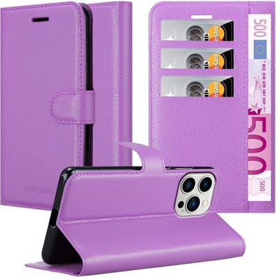 Cadorabo Hoesje geschikt voor Apple iPhone 14 PRO in MANGAAN PAARS - Beschermhoes met magnetische sluiting, standfunctie en kaartvakje Book Case Cover Etui