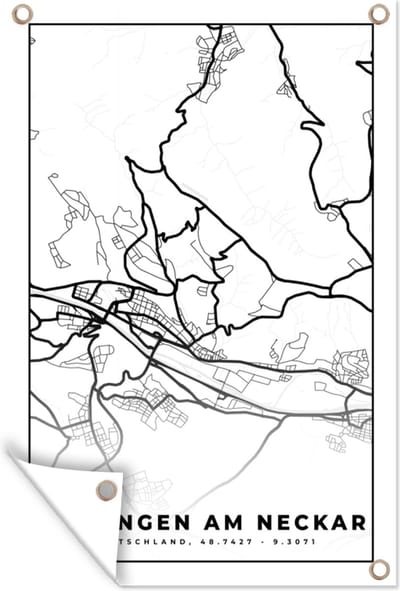 Muurdecoratie Esslingen am Neckar - Plattegrond - Stadskaart - Kaart - 120x180 cm - Tuinposter - Tuindoek
