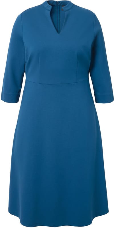 Ulla Popken - Dames - Punto di Roma jurk A-lijn V-hals 3/4-mouwen - Petrolblauw - Maat 54+