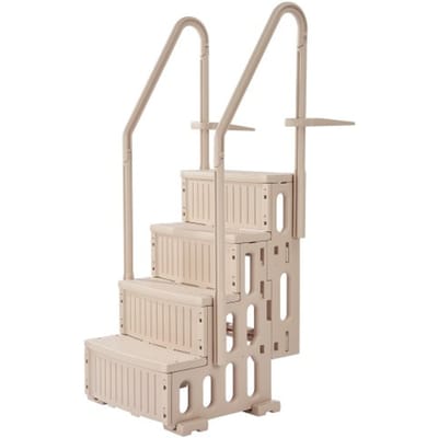 VEVOR zwembadtrap, 4-treden trap met dubbele leuning en antislip, robuuste treden, maximaal draagvermogen 181 kg, voor zwembaden van 122–137 cm met elke randafwerking, taupe