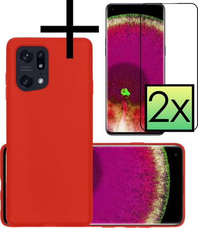 Hoesje - Met 2x Screenprotector - Geschikt voor OPPO Find X5 - Sterk & Shockproof - Back Cover - Siliconen Case - Telefoon Hoes - Rood