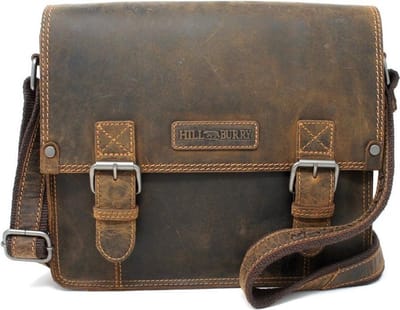Hillburry tas - Unisex Schoudertas / aktetas / laptoptas in buffel leer / vintage leer Bruin