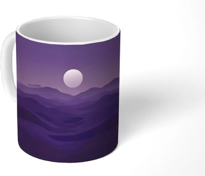 Mok - Koffiemok - Heuvels - Paars - Mist - Zon - Mokken - 350 ML - Beker - Koffiemokken - Theemok